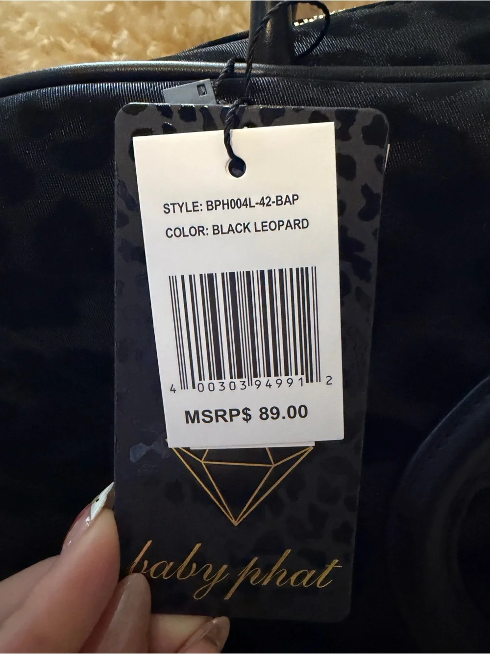 Baby Phat Black Leopard-Print Satchel with Elephant Applique
